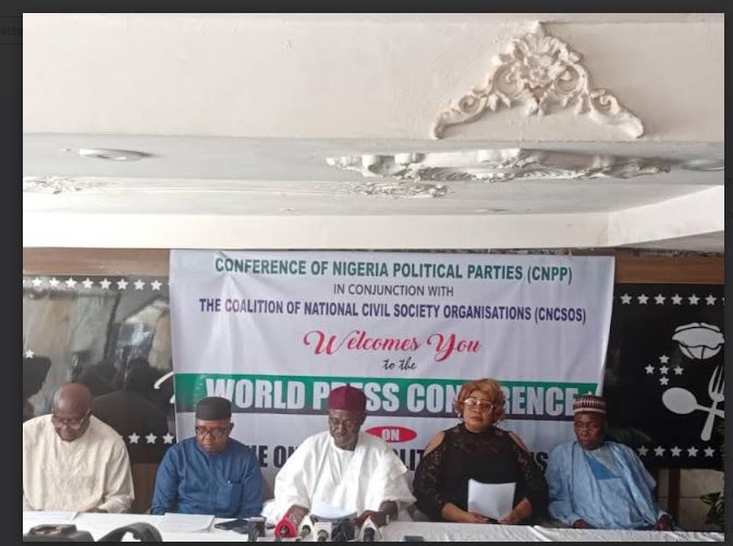 CNPP and civil society organisations address a press conference in Abuja, urging President Bola Tinubu to intervene in the Rivers State political crisis