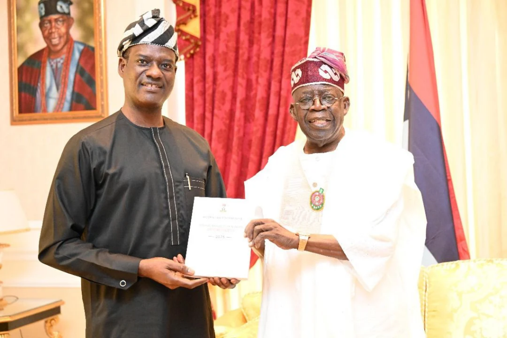 President Bola Tinubu swearing in Taiwo Oyedele as Nigeria’s Minister of State for Finance at the Presidential Villa in Abuja.